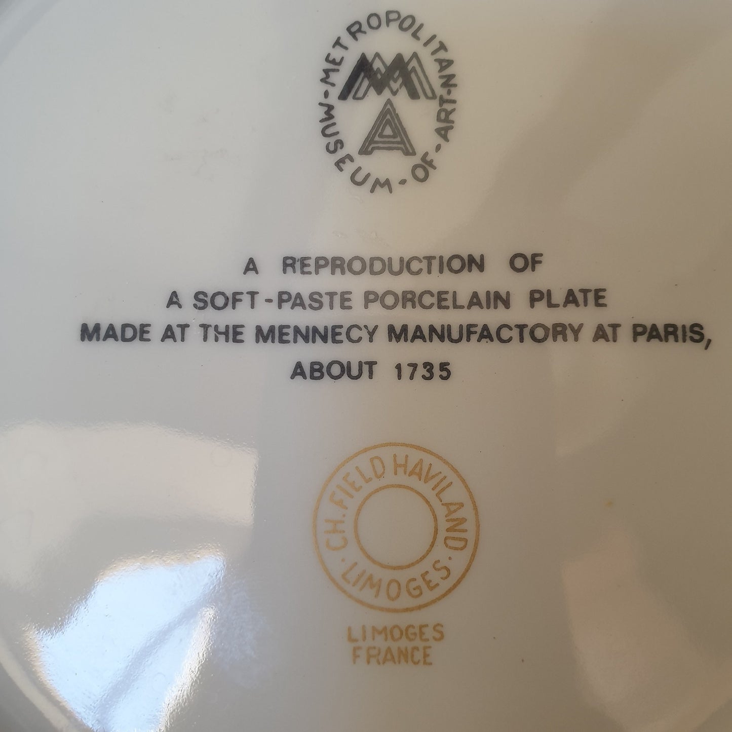 Haviland Limoges plate for the Metropolitan Musuem of Art, a 20th C reproduction of a soft-past porcelain plate Mennecy c1735