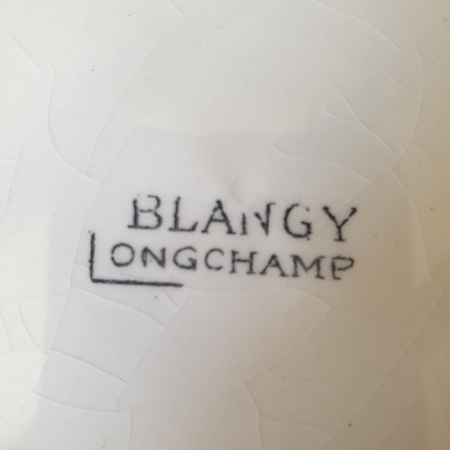 Set of 6 French antique Art Nouveau lily dinner plates hand painted floral, pink, green & white earthenware 'Blangy' Longchamp, France c1910