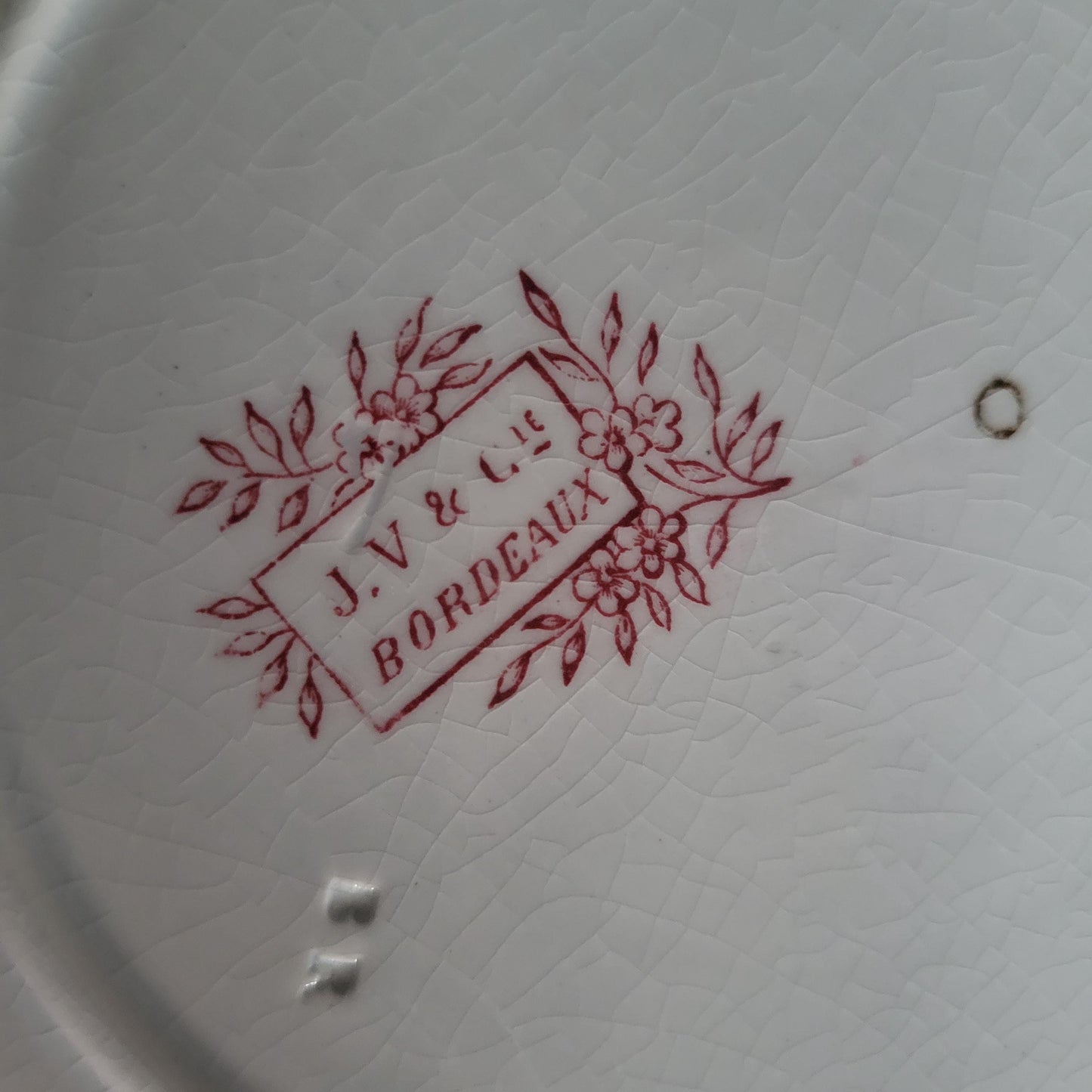 French antique plate, red transferware, faience, stunning nesting bird design, Aesthetic Movement Jules Vieillard Bordeaux France c1880-1900