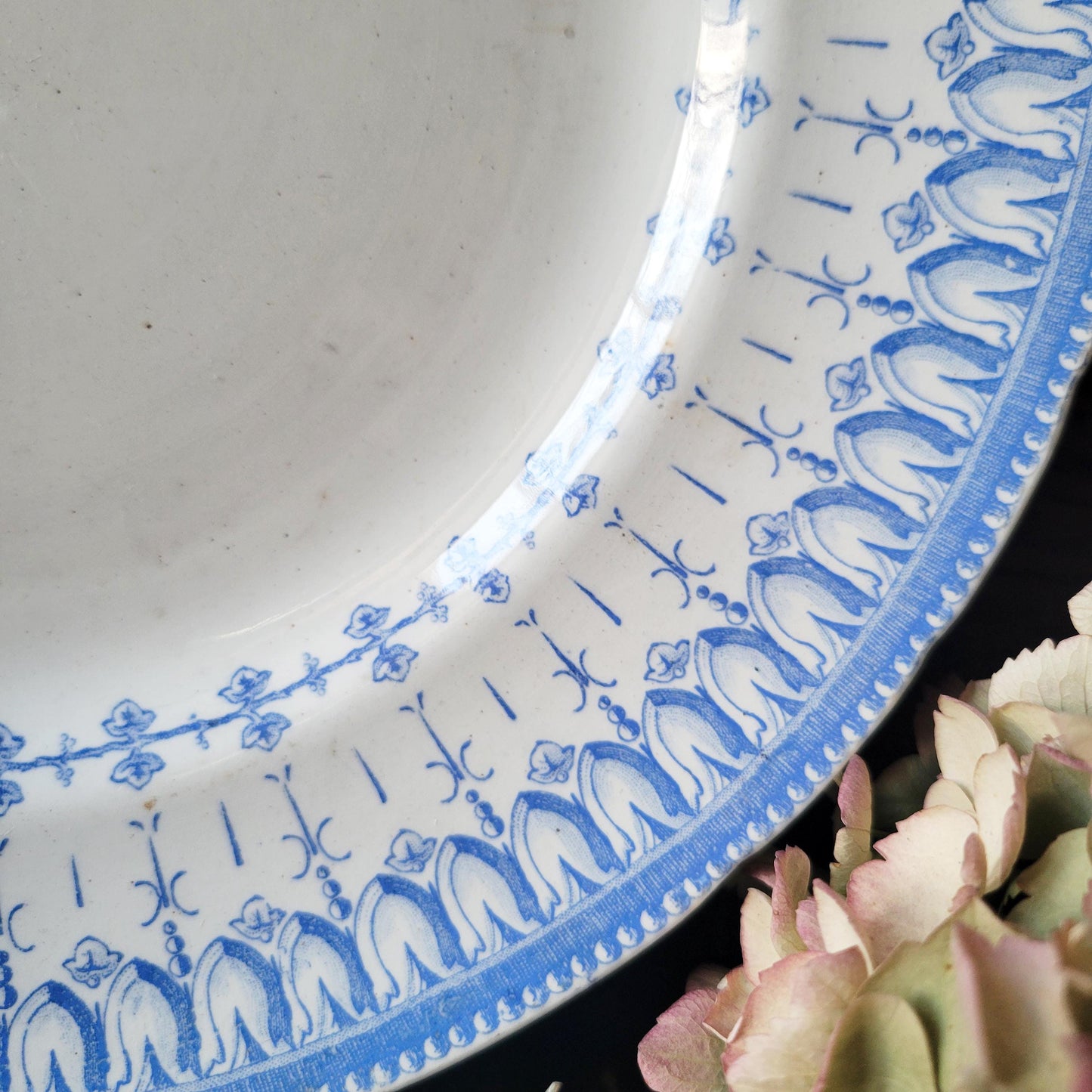 Antique French Transferware 11" Round Platter: Creil et Montereau 'Flora Rocaille' c1876