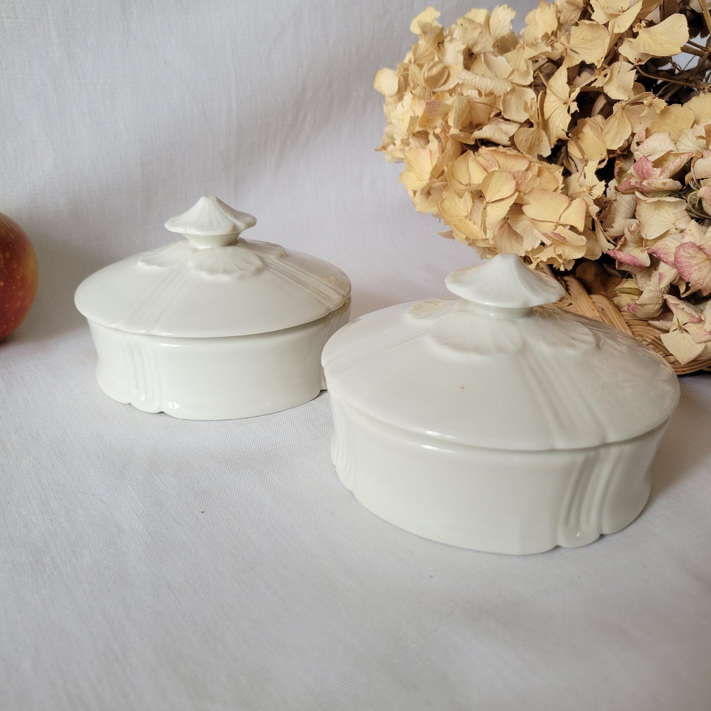 Two Limoges Porcelain Lidded Pots: French Floral Trinket Boxes, Pair