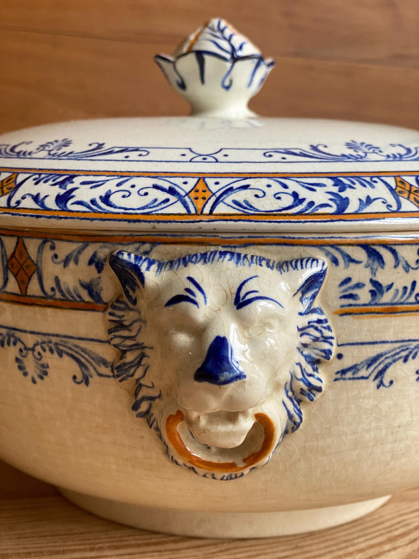 Creil Montereau Antique Tureen, French Ironstone Soupiere, Lion Head Handles
