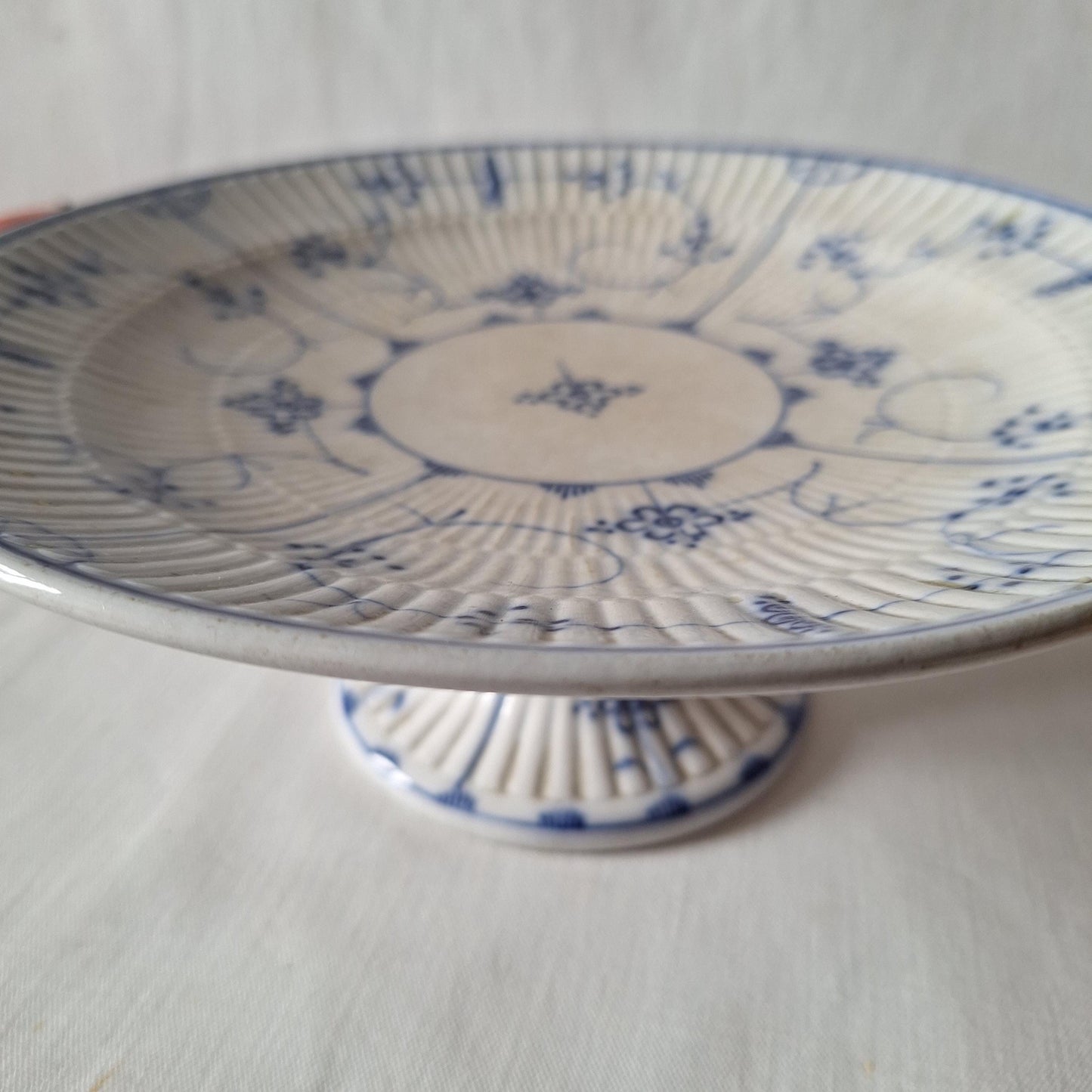 Antique Villeroy & Boch Hand Painted Cake Stand, timeworn Dresden Blue and White Compotier, c1910