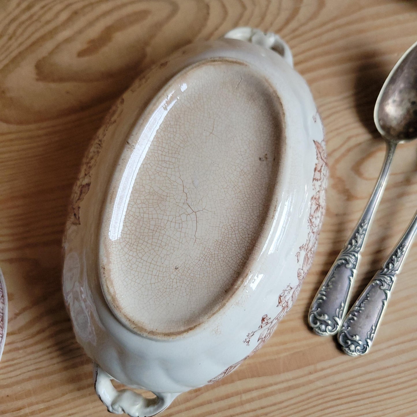 Antique Brown Transferware Lidded Saucier, French Ironstone c.1900