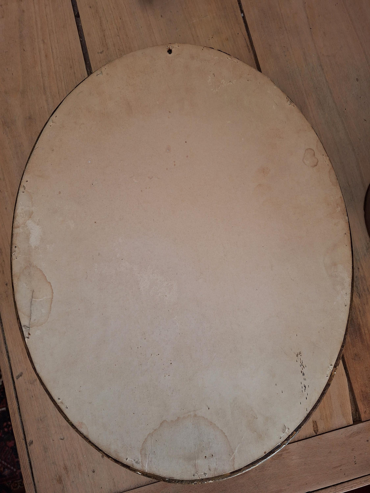 Antique French Oval Mirror wood and plaster Frame Cross Motif c1920 Wall Mirror