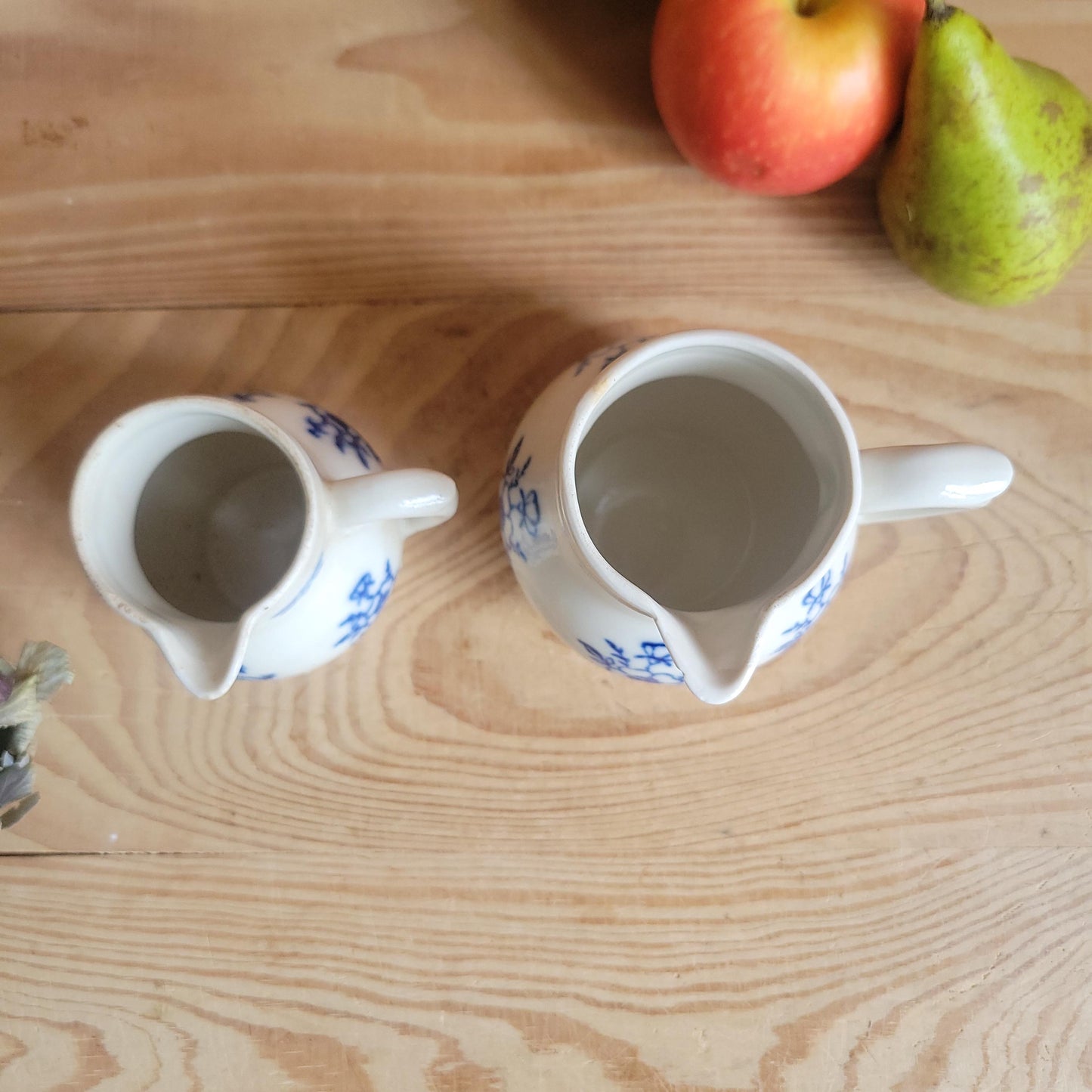 Pair of Small St Uze Pitchers with Offset Handles, France c.1900