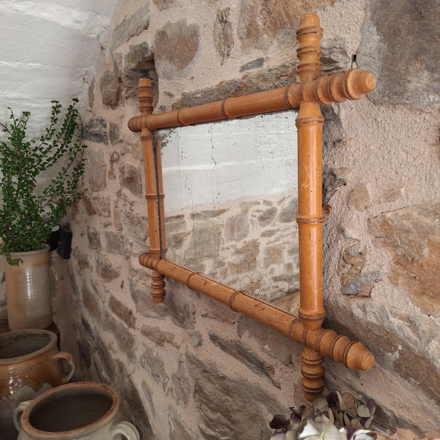 Antique French Bamboo Mirror Rectangular Wall Mirror c1920