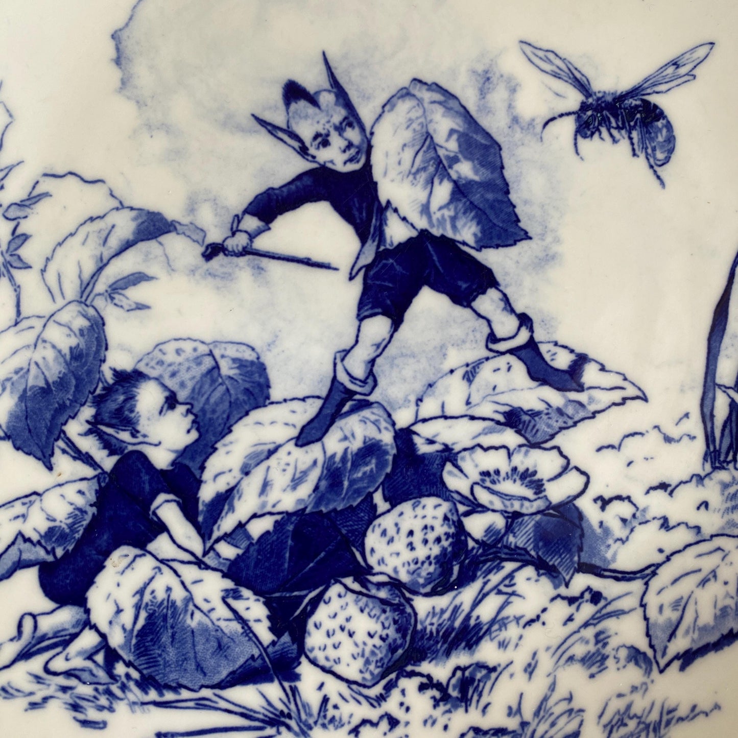 Fairy Series Staffordshire Dinner Plate ‘An Unpleasant Interruption’, Brownfield Blue Transferware, England c.1880