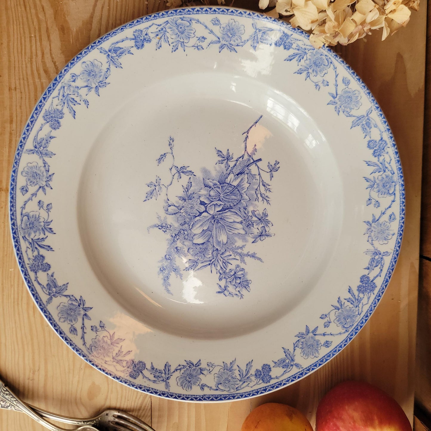Antique Blue and White Floral Platter by Pexonne, France c.1900