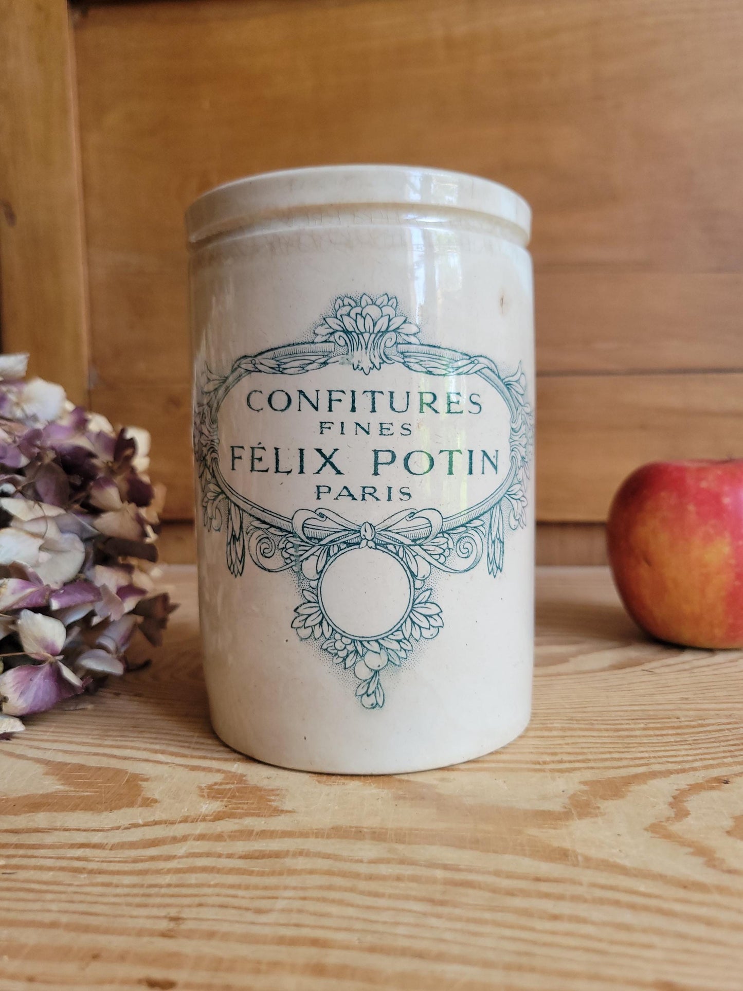 Large Félix Potin Confiture Pot, Antique Patina, Keller & Guerin, Luneville France c.1890