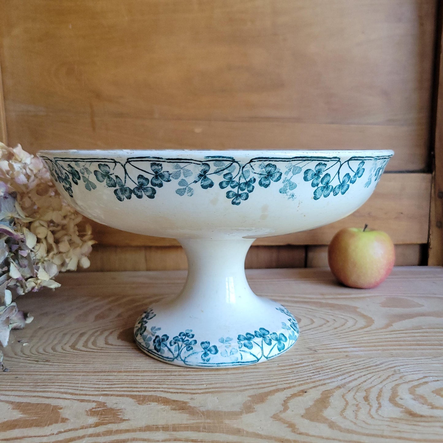 Antique Sarreguemines Compotier in Petrol Blue Transferware, 'Vichy' Pattern, France c.1890