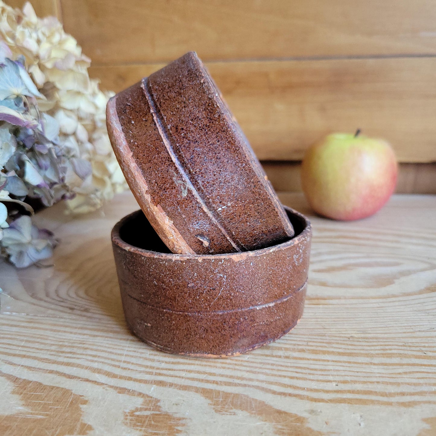 Pair of Vintage French Terracotta Faiselles with Chocolate Brown Glaze, c.1940
