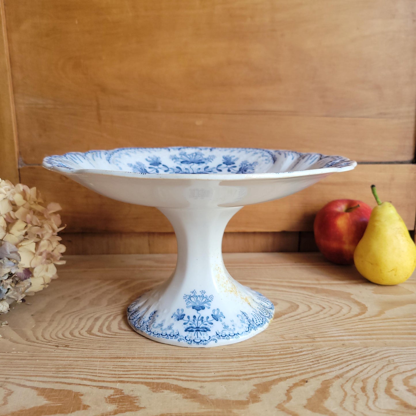 Antique St Amand Compotierr in Petrol Blue Transferware, ''Regence' Pattern, France c.1890
