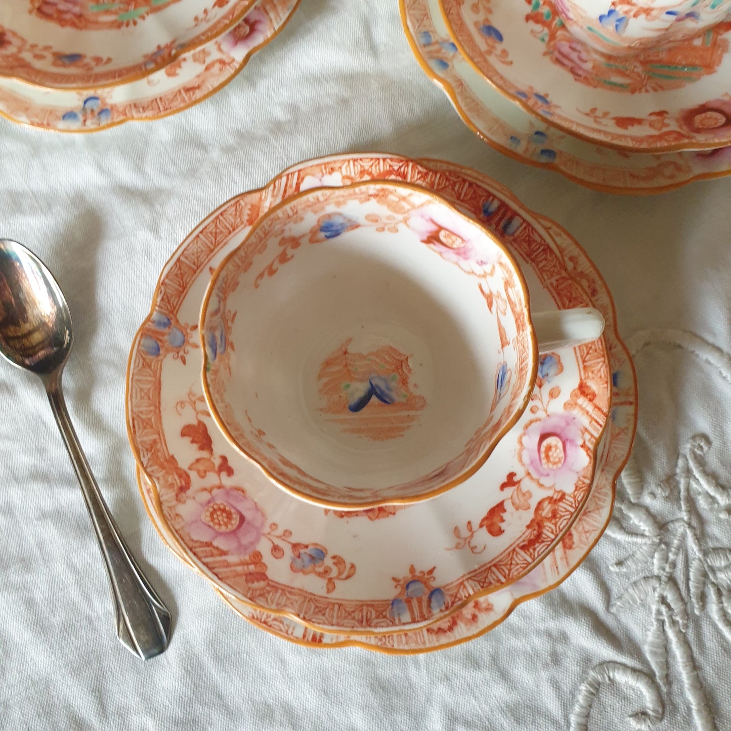 19thC English Staffordshire orange 'Slamat' pattern antique porcelain tea service c1820-1850