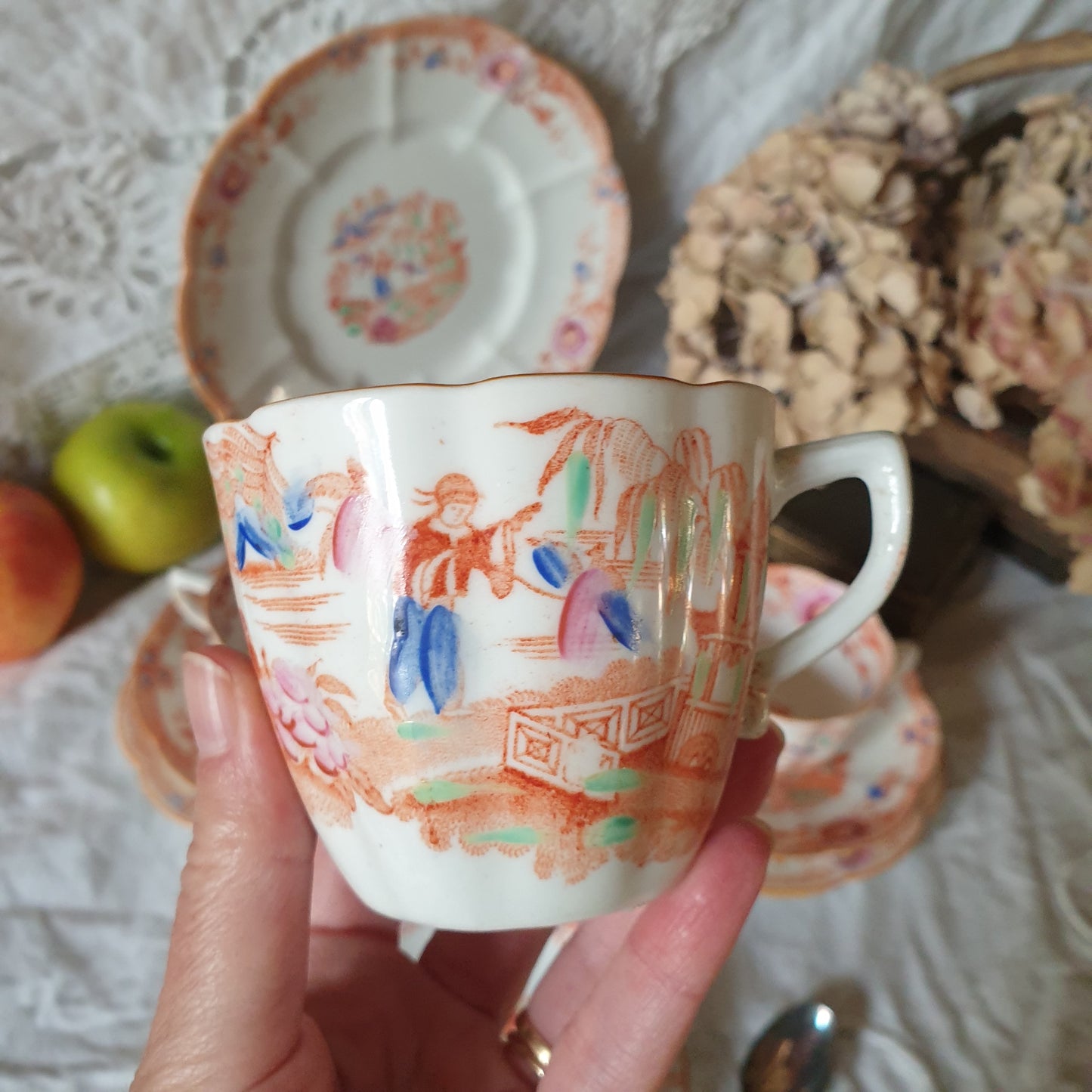 19thC English Staffordshire orange 'Slamat' pattern antique porcelain tea service c1820-1850