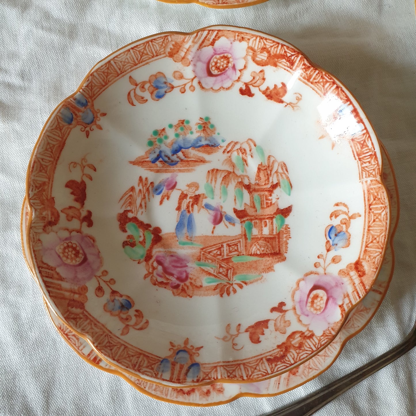 19thC English Staffordshire orange 'Slamat' pattern antique porcelain tea service c1820-1850