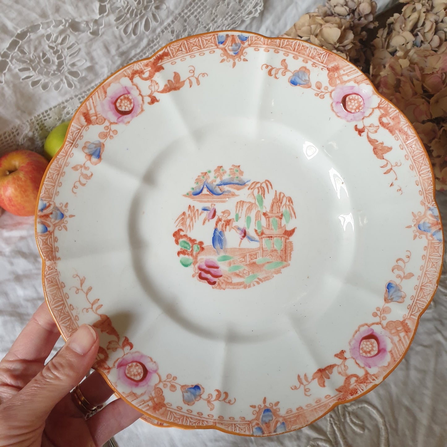 19thC English Staffordshire orange 'Slamat' pattern antique porcelain tea service c1820-1850