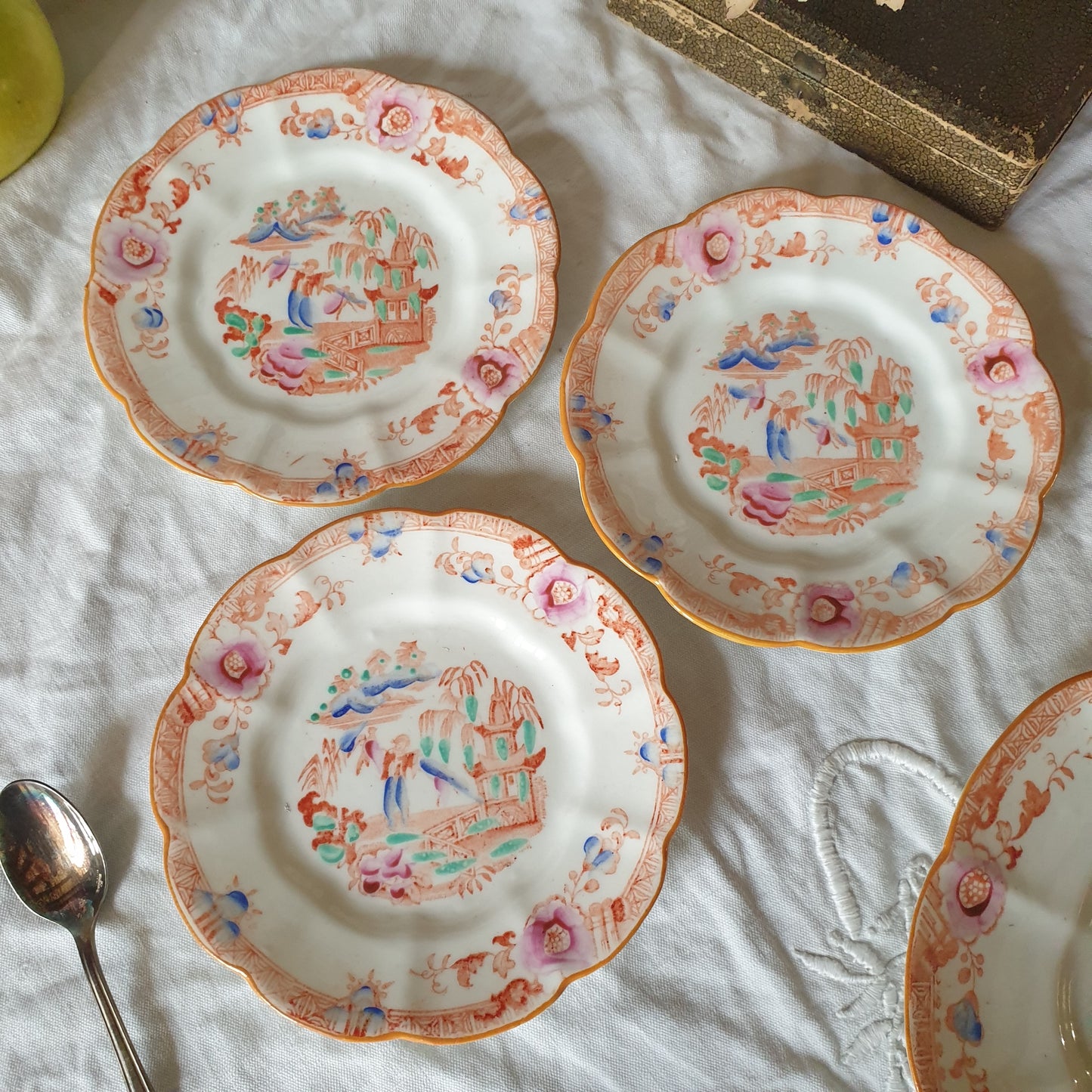 19thC English Staffordshire orange 'Slamat' pattern antique porcelain tea service c1820-1850