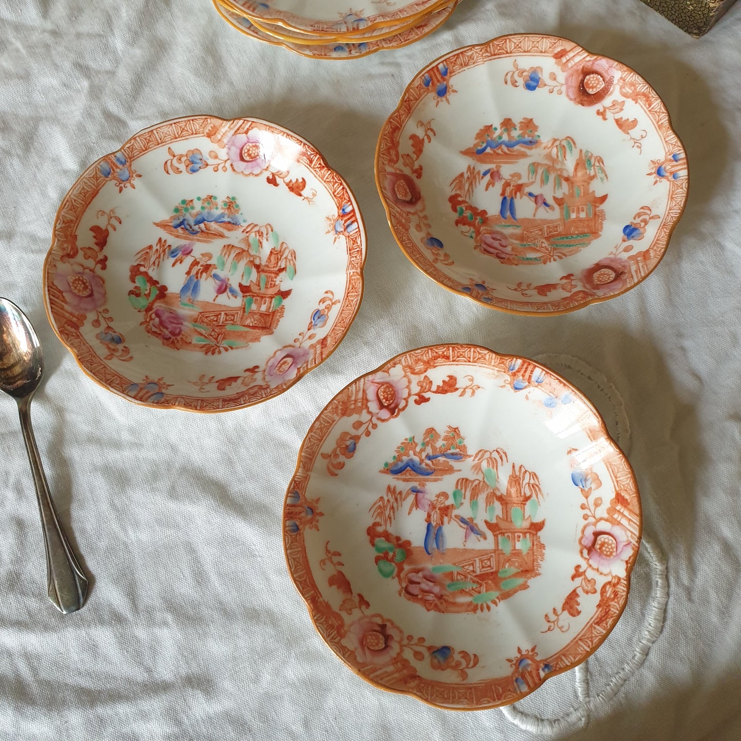 19thC English Staffordshire orange 'Slamat' pattern antique porcelain tea service c1820-1850