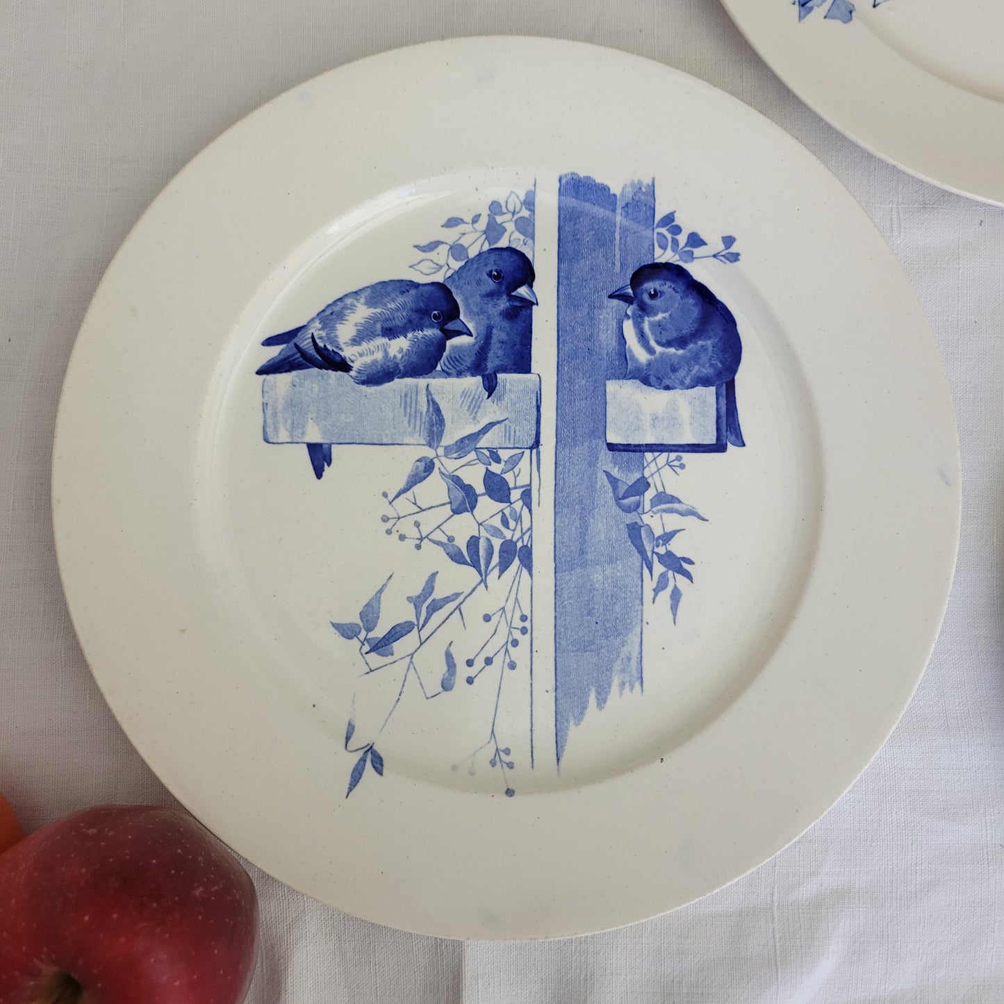 Antique Pierre Mallett 'Canova' ornithological bird plate Staffordshire c1868 blue & white, Brown Westhead Moore for E Bourgouis Paris