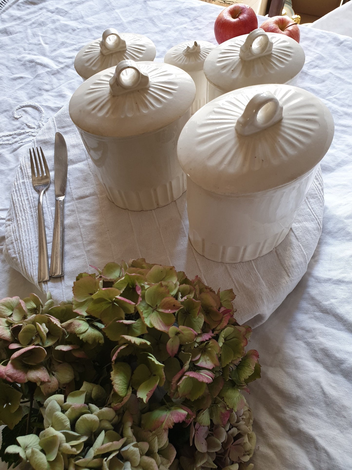 Vintage French Floral Kitchen Canisters, Art Deco Farmhouse Set of 5