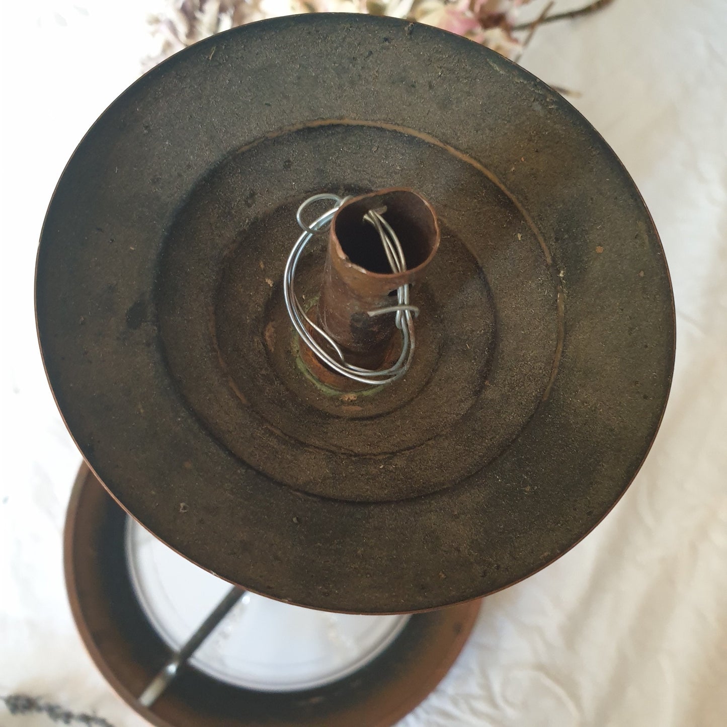 Art Deco EZAN Copper Pendant Light, Icicle Glass Shade, c1930