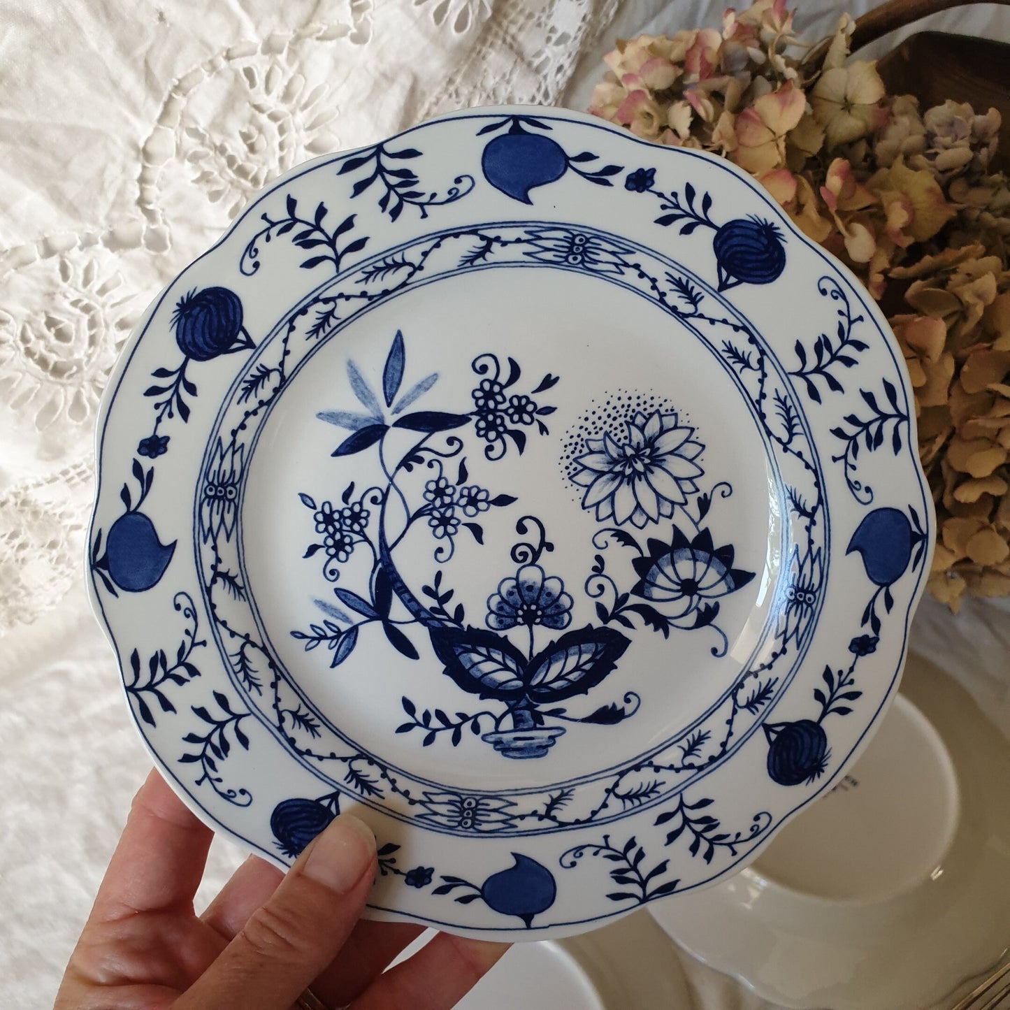 Set of 4 Royal Boch vintage 'blue onion' ironstone side plates in blue and white, by Royal Boch