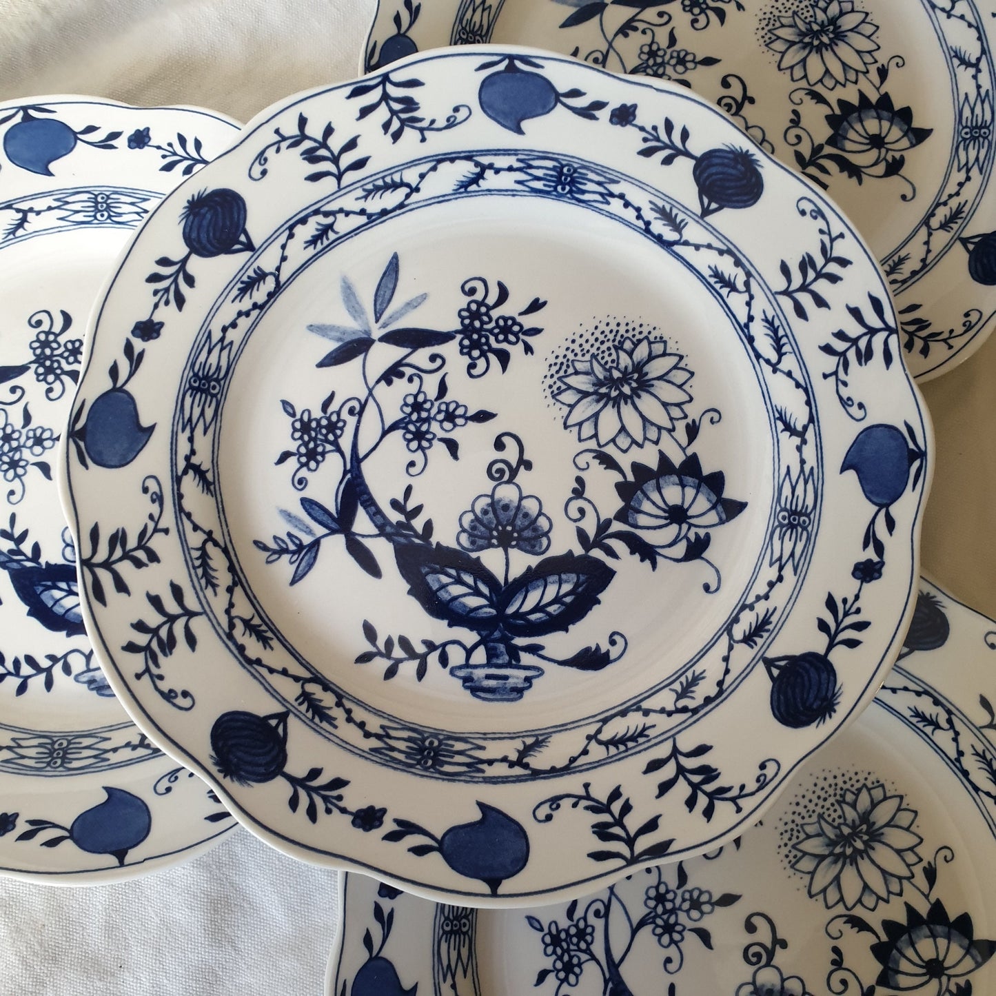 Set of 4 Royal Boch vintage 'blue onion' ironstone side plates in blue and white, by Royal Boch
