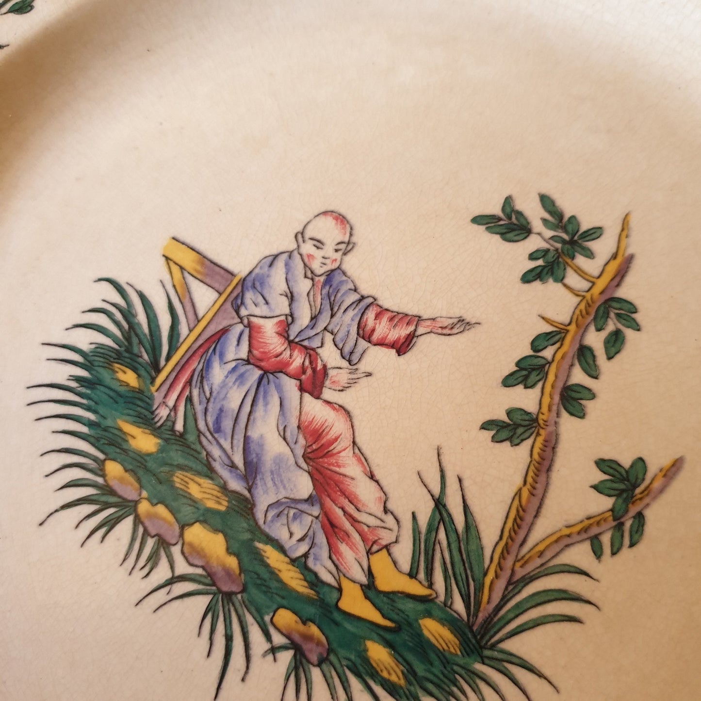 Antique Wedgwood hand painted plate c1913 Chinoiserie / Apprey motif, gentle patina, Staffordshire pottery