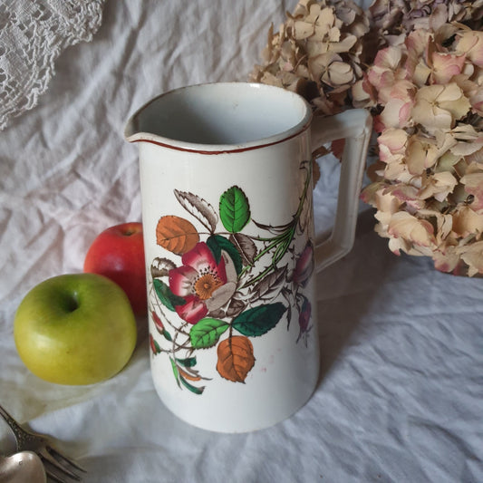 Antique Ironstone Floral Jug, Victorian Transferware Pitcher, Wild Rose Design