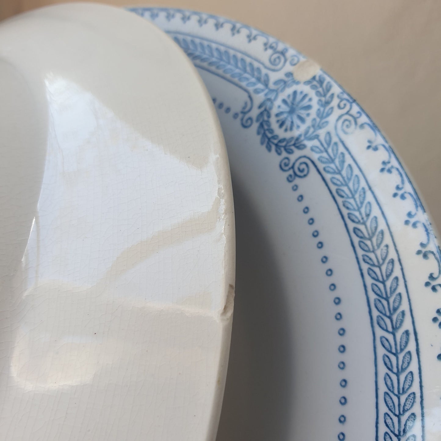Antique French Ironstone Soup Plates, Set of 8, Sarreguemines Carina