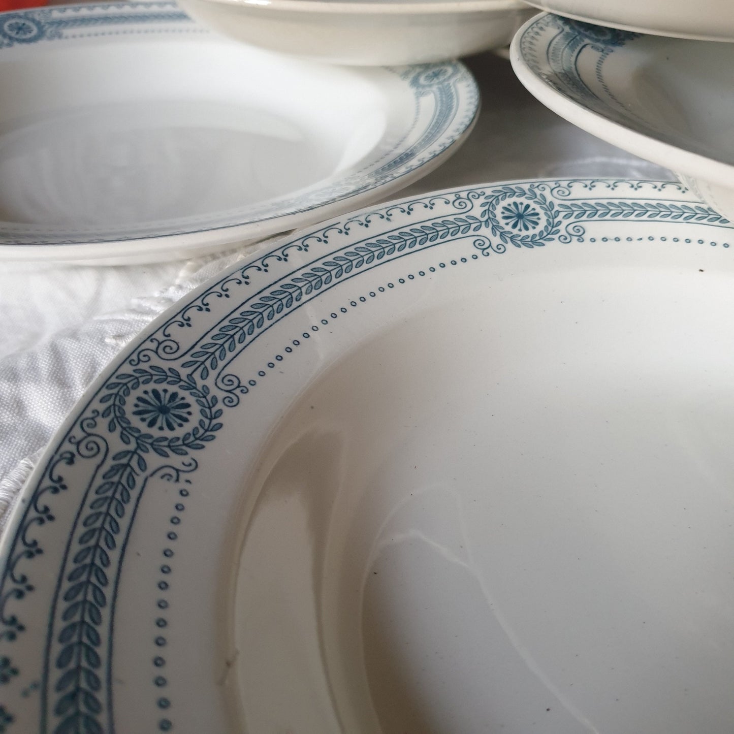 Antique French Ironstone Soup Plates, Set of 8, Sarreguemines Carina