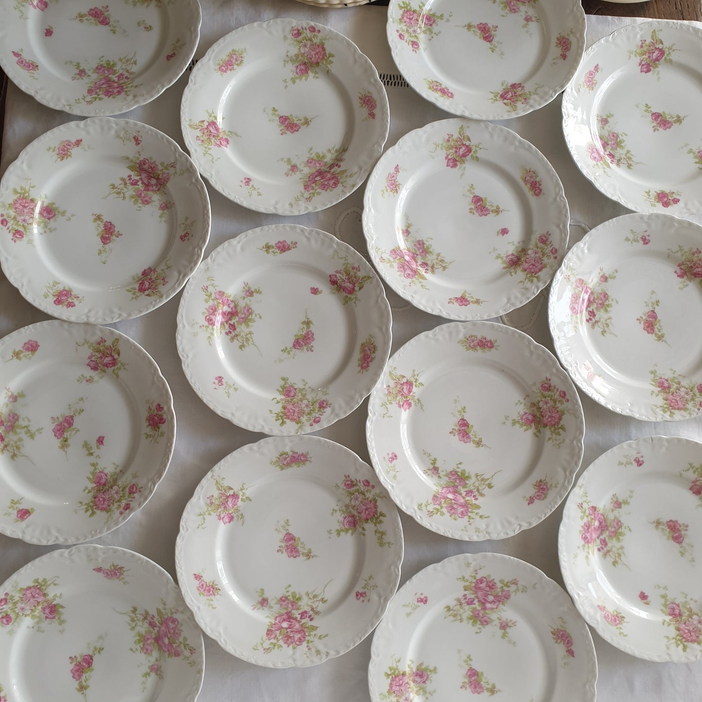 Antique Limoges Porcelain Dinner Service, Pink Roses, Gold Gilt, c1908-20