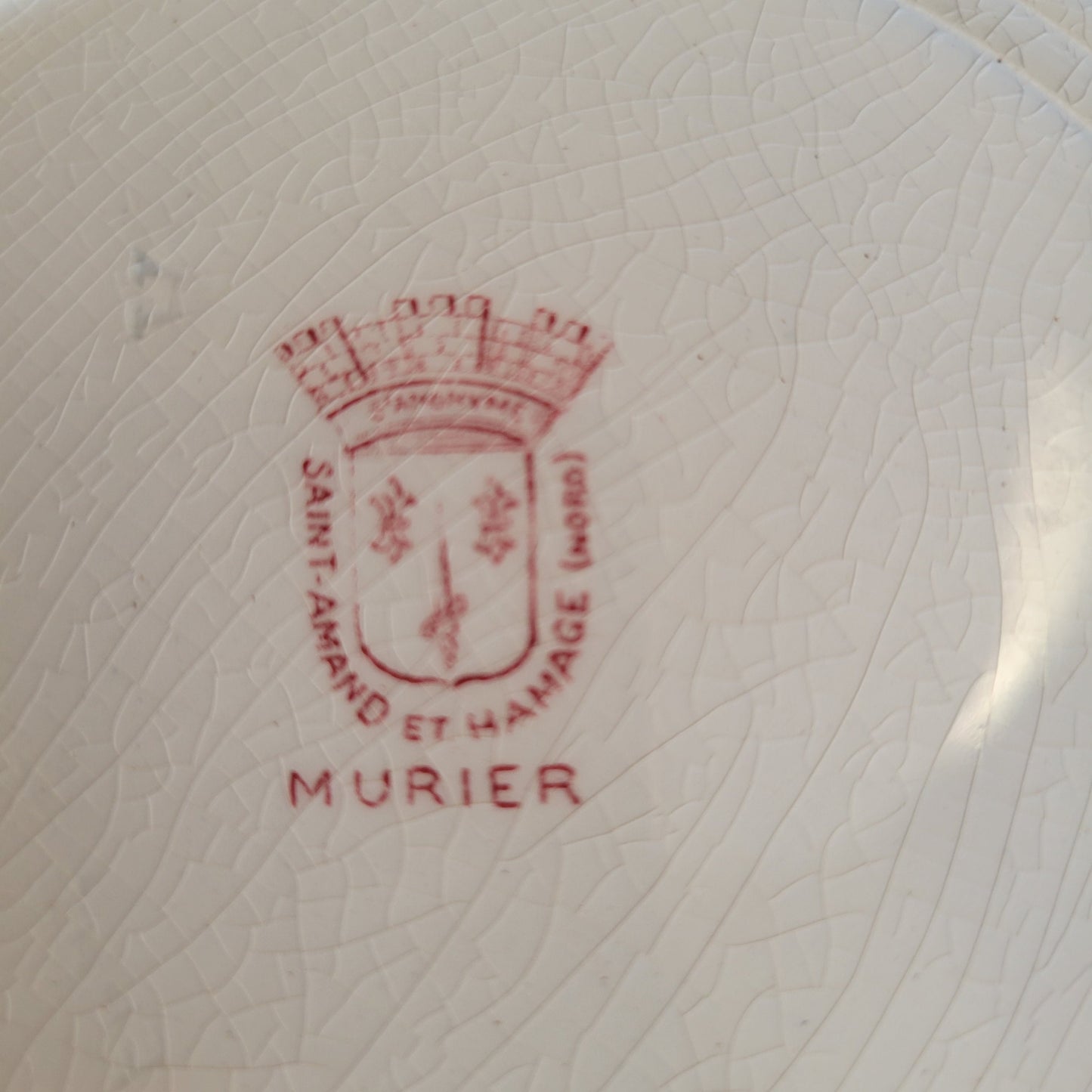 Vintage Ironstone Dinner Plates, Set of 9, Red Transferware St Amand 'Murier'