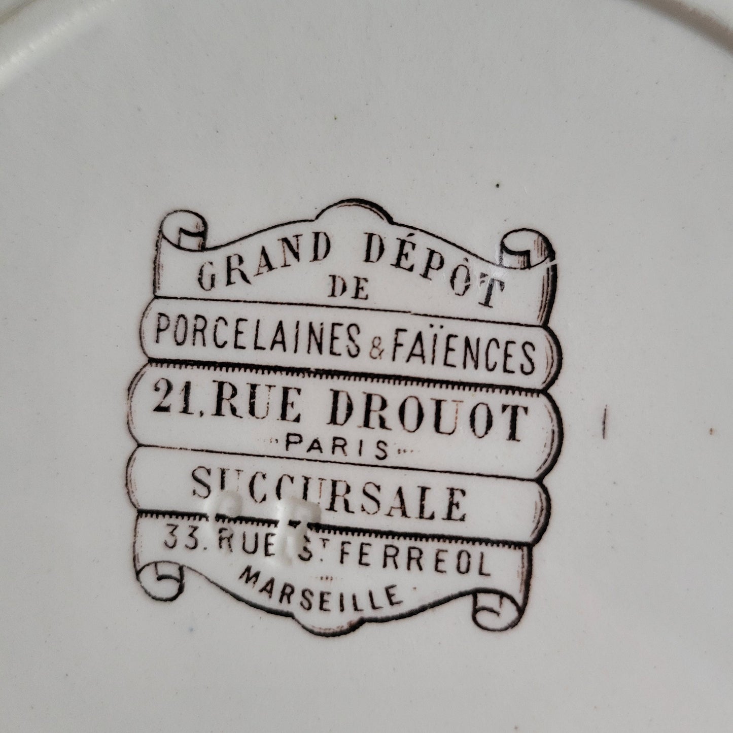 Antique French Transferware Plates, Peacock Floral Design, Set of 8