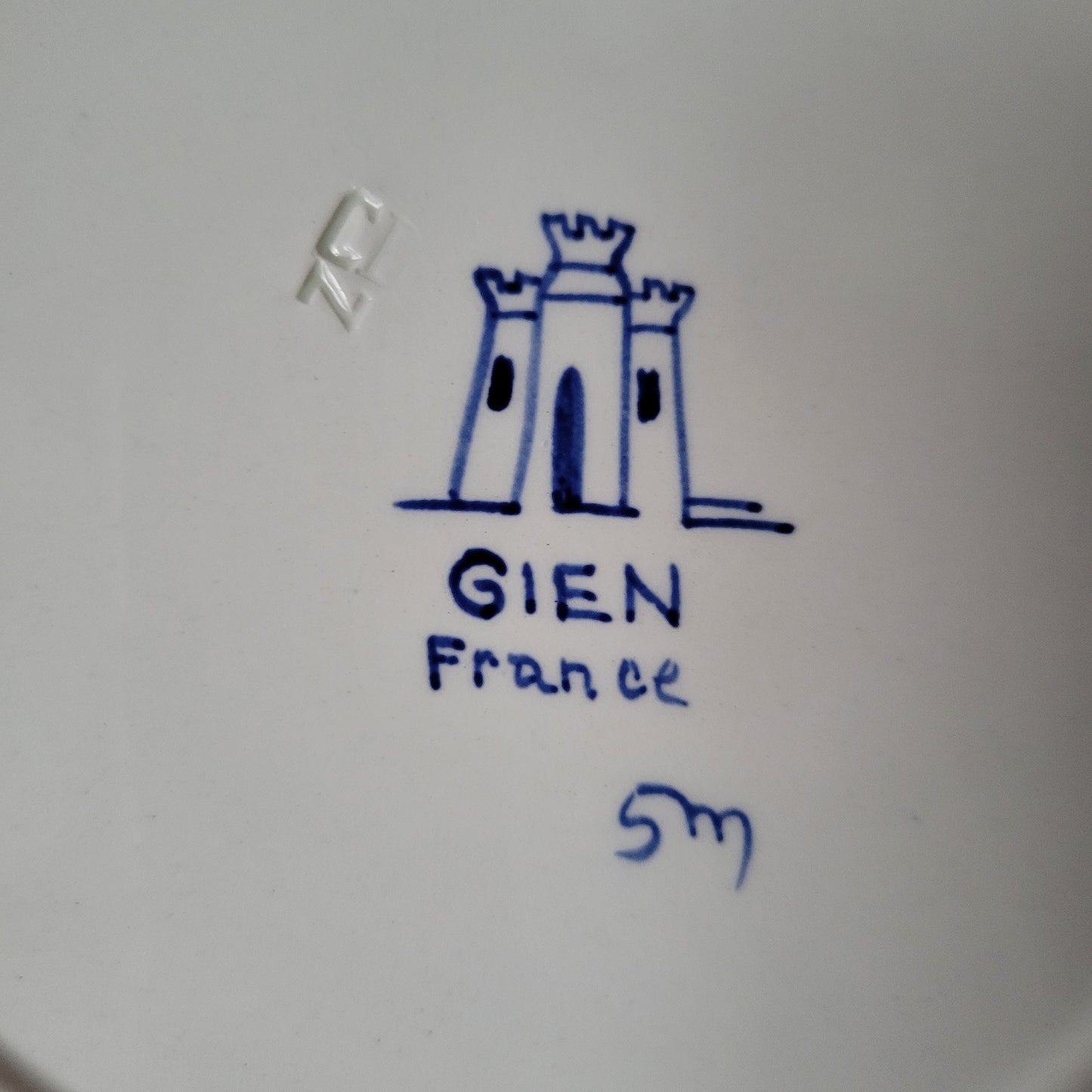 Vintage Gien Dinner Service, 62 pc Blue Red Transferware, France