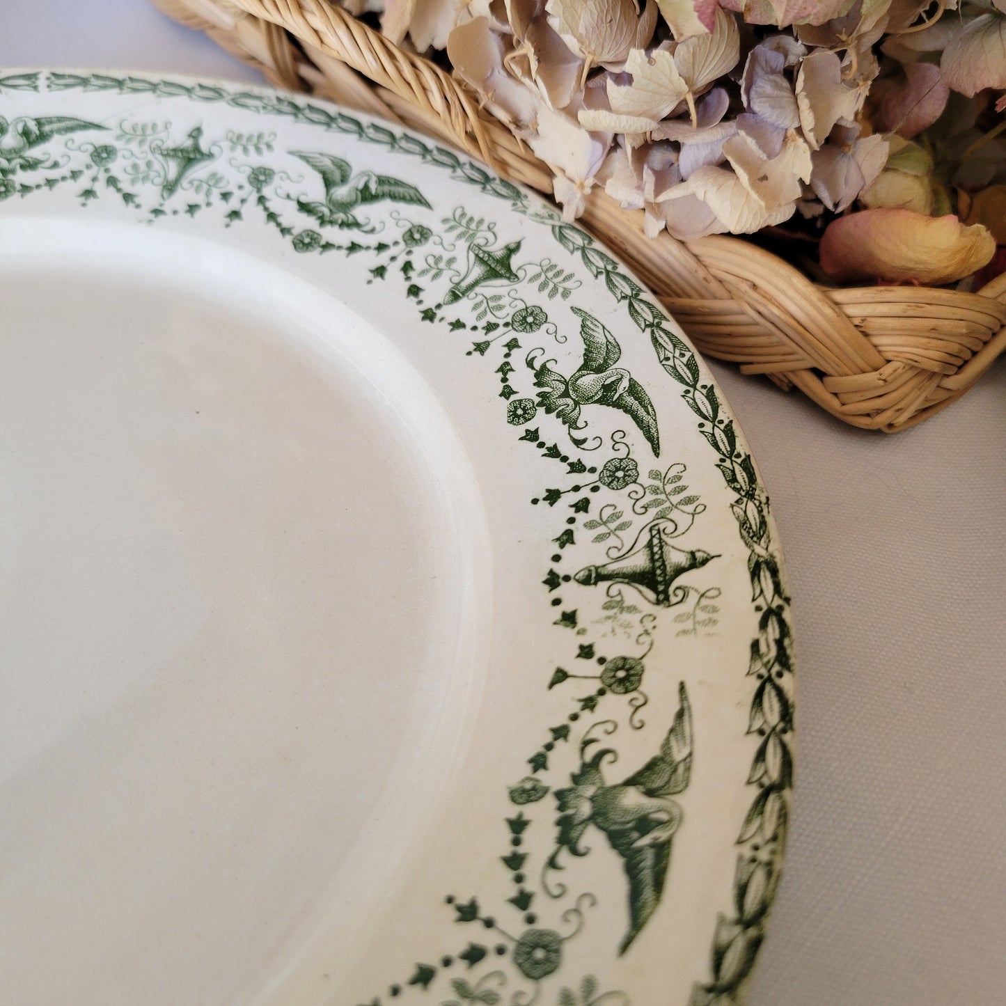 Antique French Transferware Dinner Plates Set of 6: Empire Style, Birds & Wreaths