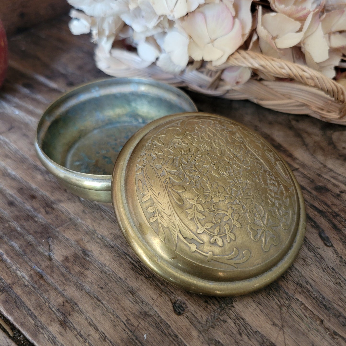 Antique Brass Trinket Box: Floral Embossed, Art Nouveau, France