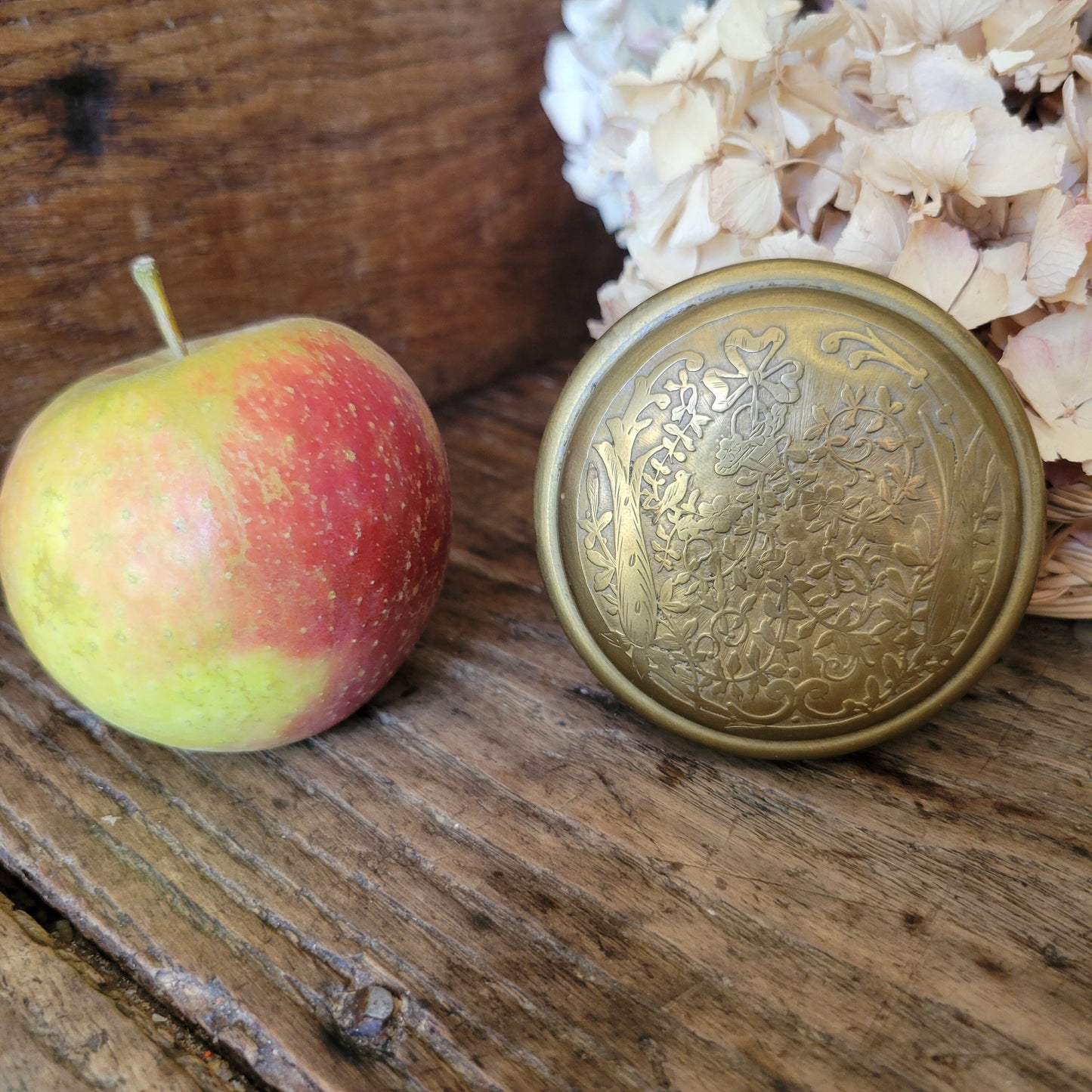 Antique Brass Trinket Box: Floral Embossed, Art Nouveau, France