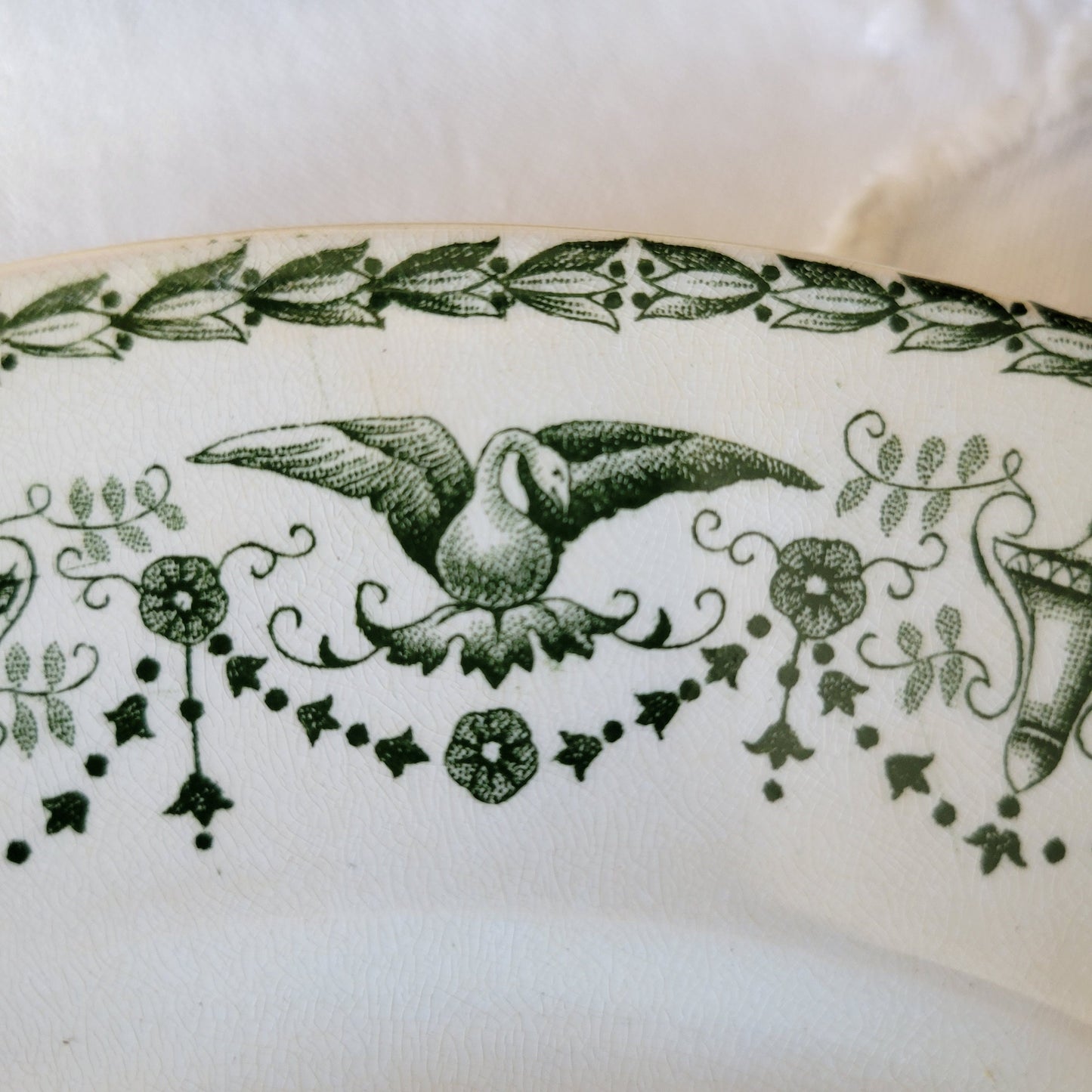 Antique French Transferware Dinner Plates Set of 6: Empire Style, Birds & Wreaths