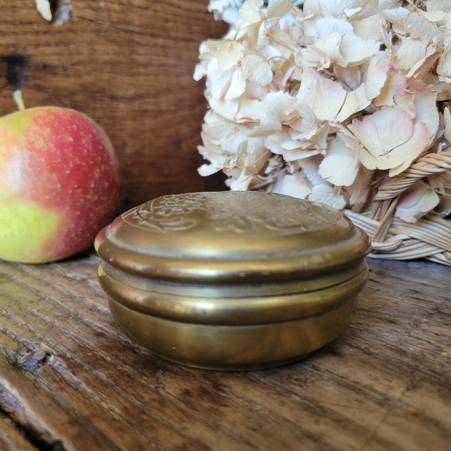 Antique Brass Trinket Box: Floral Embossed, Art Nouveau, France