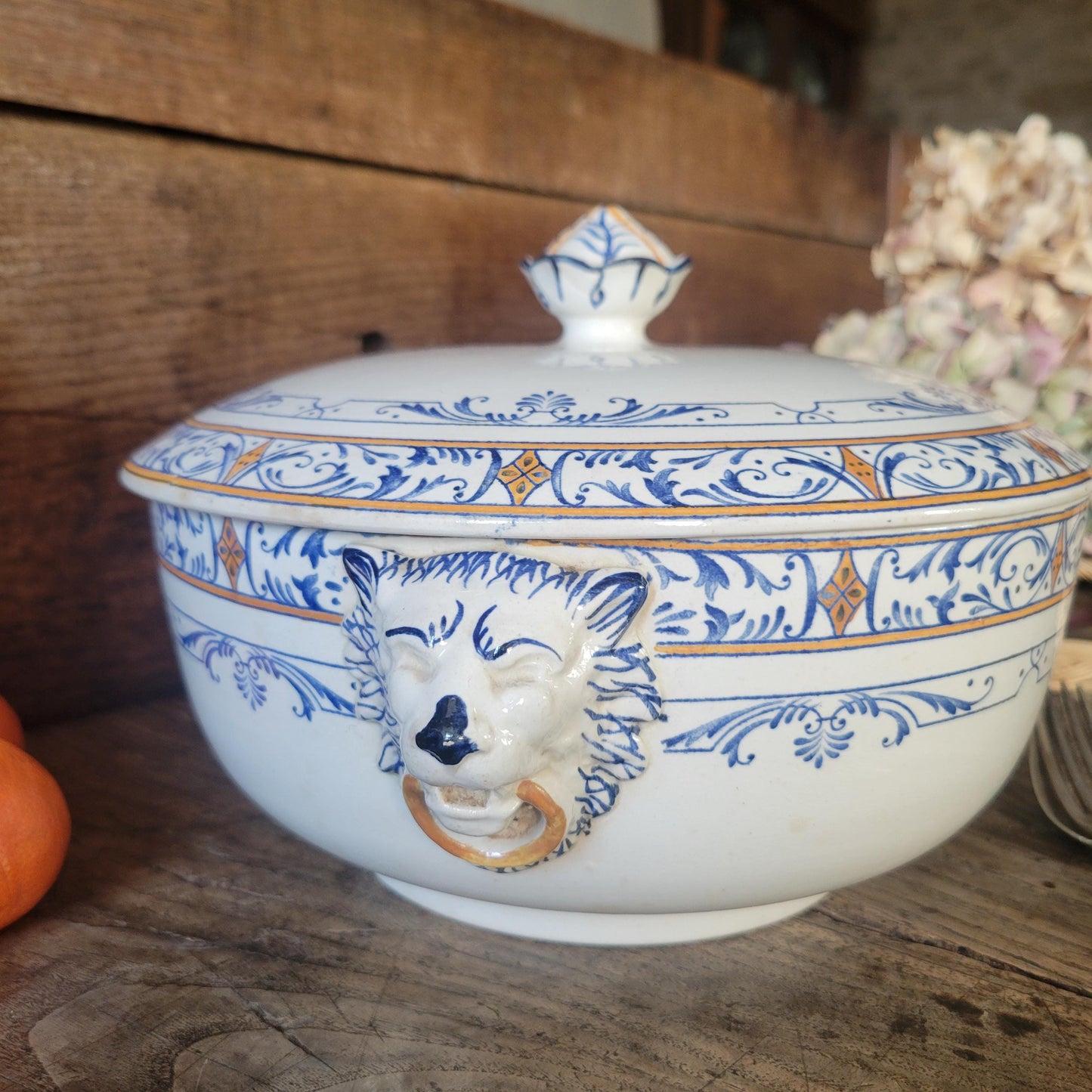 Creil Montereau Antique Tureen, French Ironstone Soupiere, Lion Head Handles