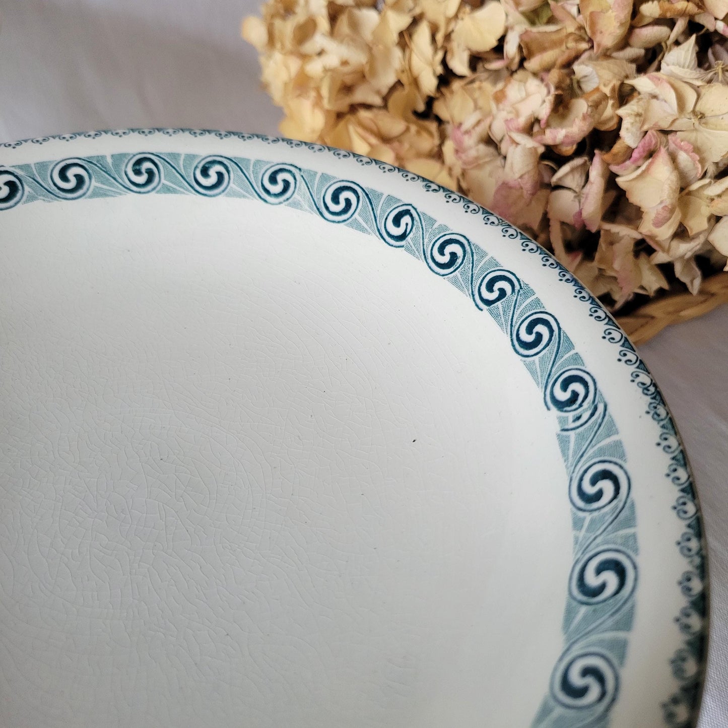 Antique French Transferware Cake Stands: St Amand Petrol Blue Compotiers (Set of 2)
