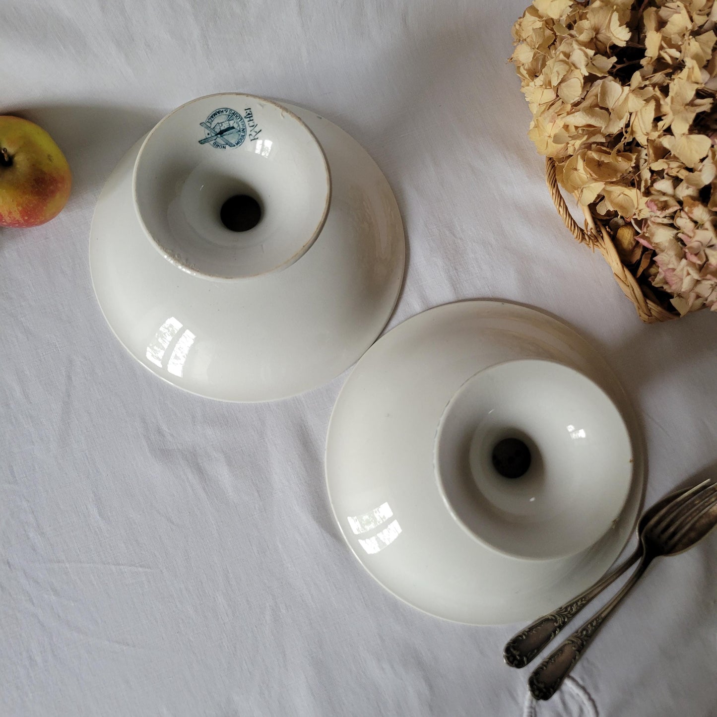 Antique French Transferware Cake Stands: St Amand Petrol Blue Compotiers (Set of 2)