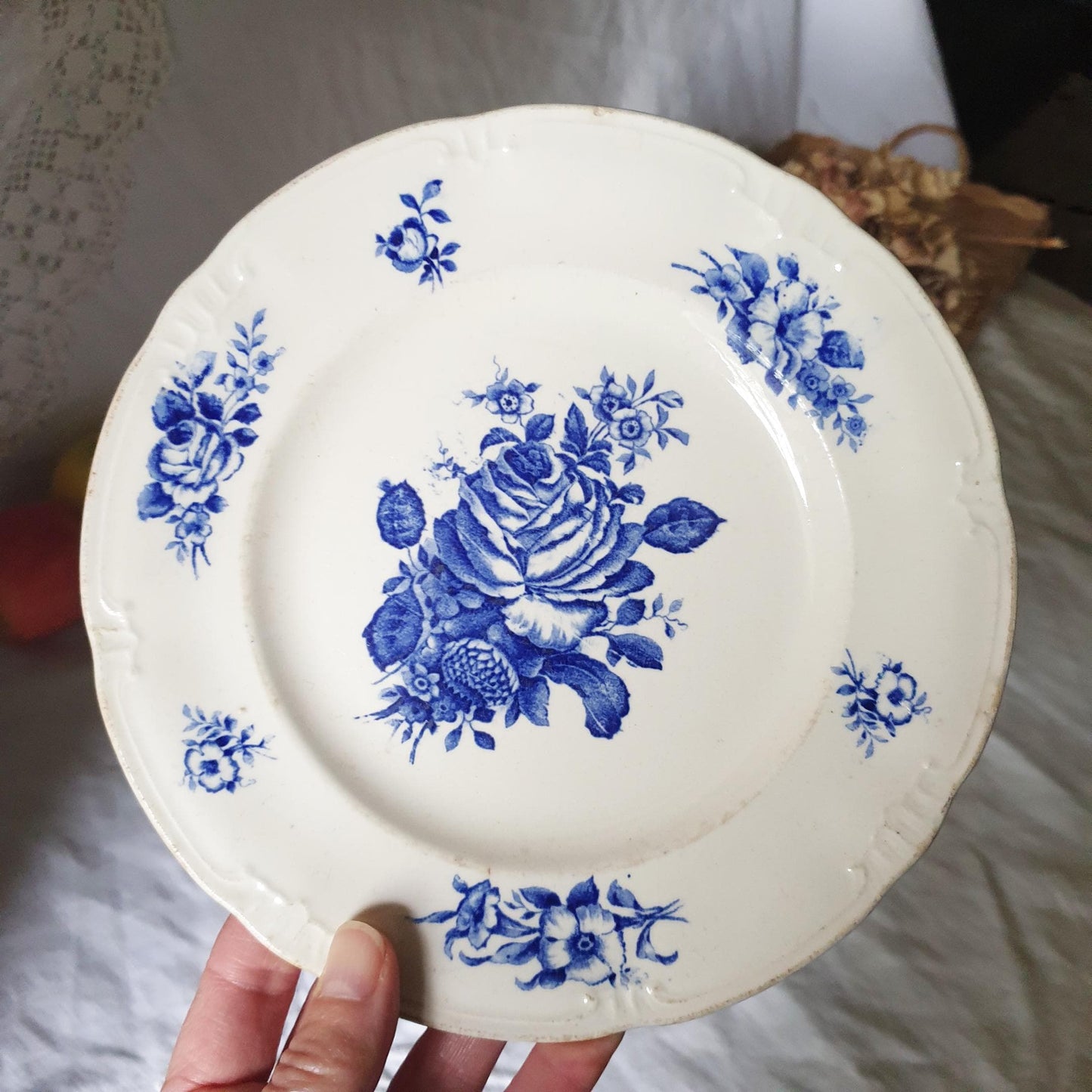SET of 3 Antique Flow Blue Shabby Floral Plates - Ideal Display or Wall!