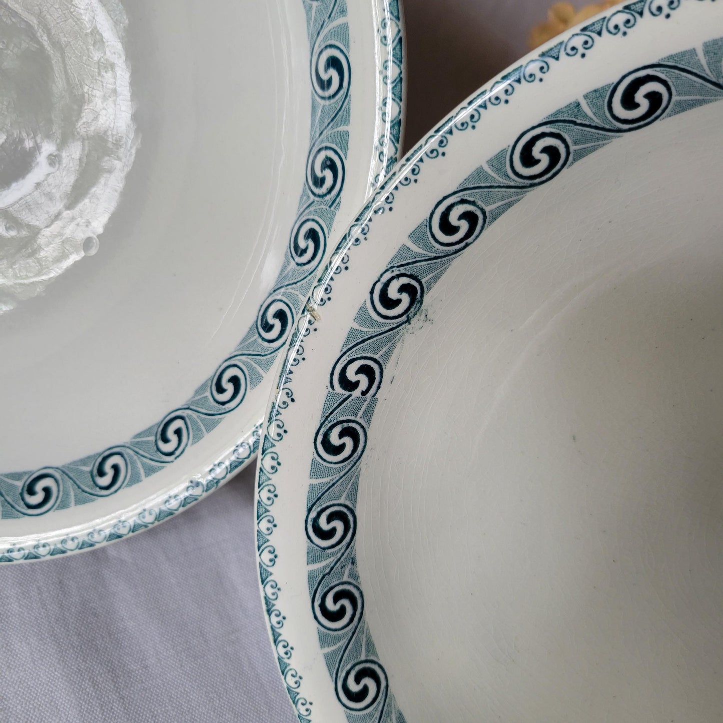 Antique French Transferware Cake Stands: St Amand Petrol Blue Compotiers (Set of 2)
