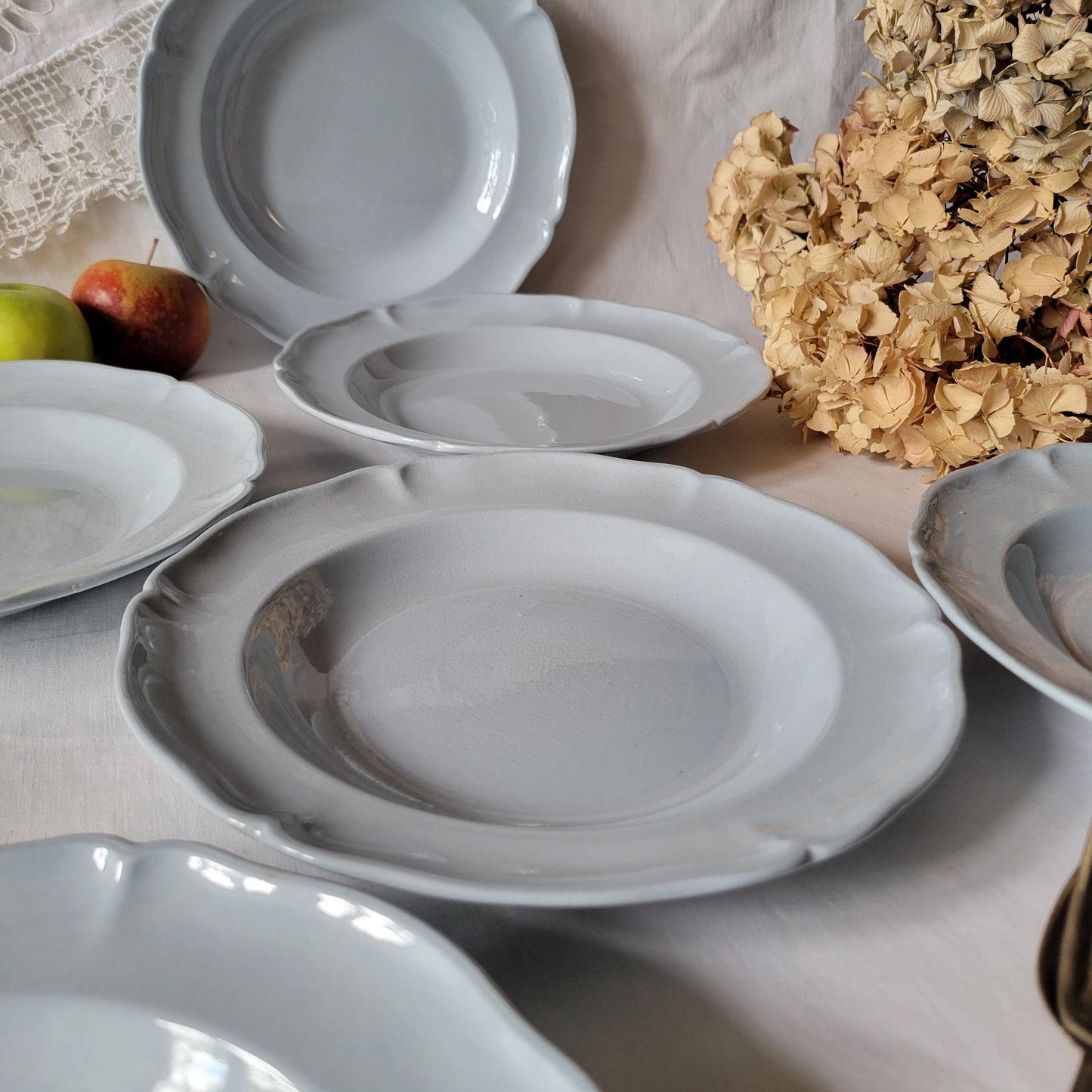 SET 6 light blue soup plates, antique soup plates, duck egg blue, molded and fluted design in excellent condition from Villeroy & Boch c1918