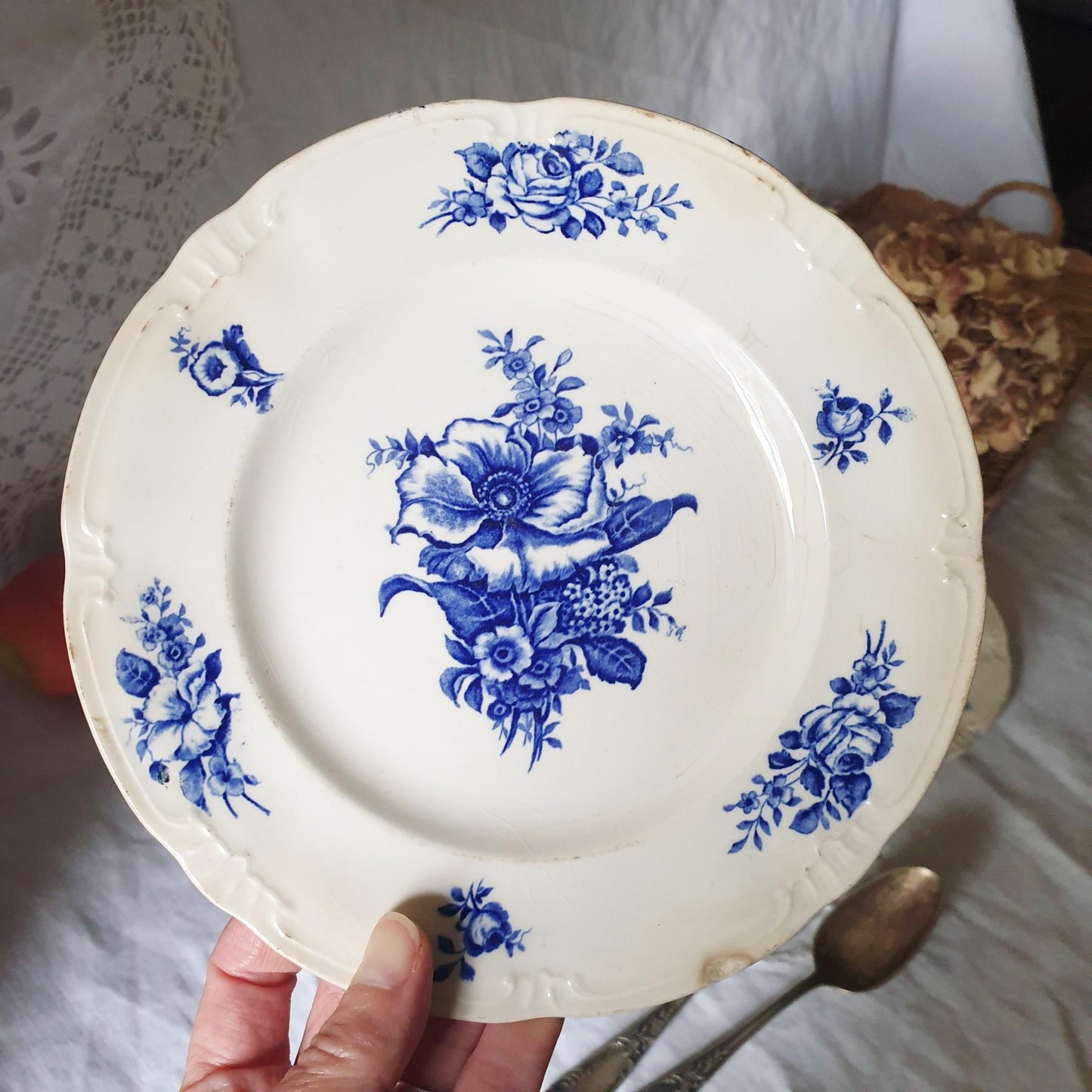 SET of 3 Antique Flow Blue Shabby Floral Plates - Ideal Display or Wall!