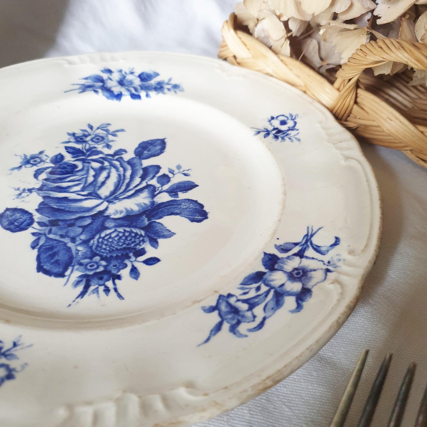 SET of 3 Antique Flow Blue Shabby Floral Plates - Ideal Display or Wall!