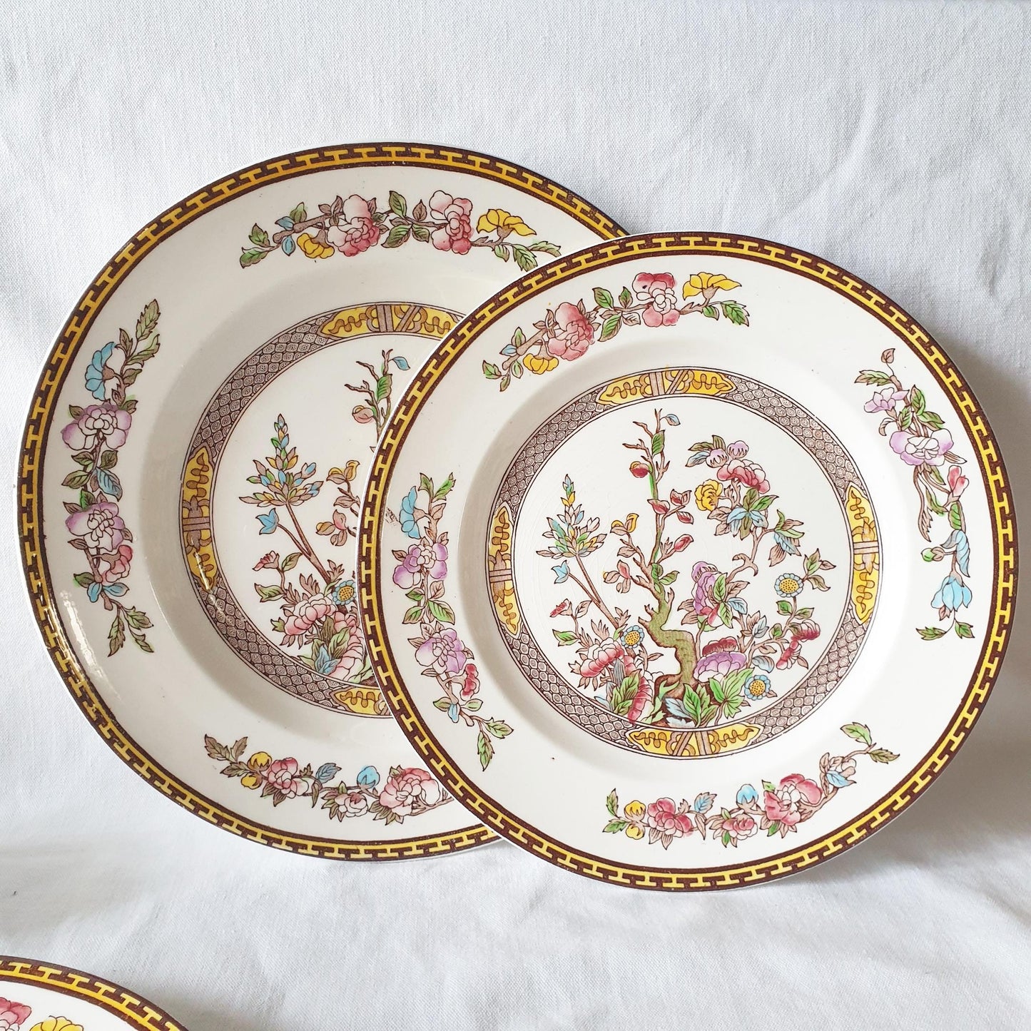 SET 14 Vintage Staffordshire plates, Indian Tree pattern by Washington c1950. Hand painted. Small set of plates for full service for 2.